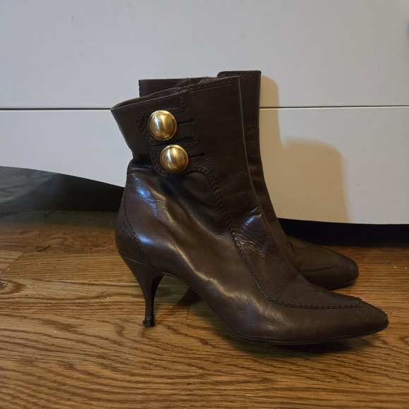 Celine Shoes - Celine Brown Ankle Boots with Button Detail size 37 Vintage Worn